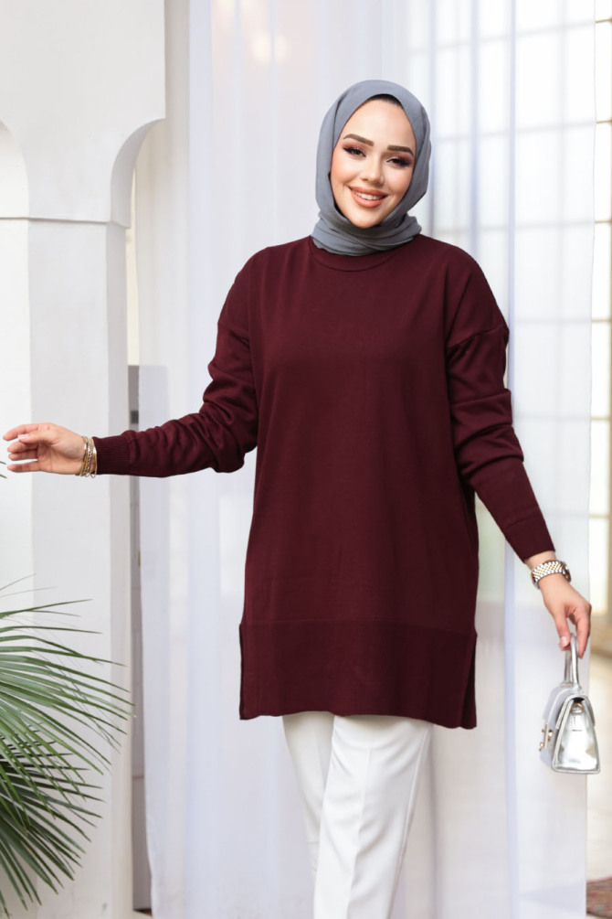 Vişne Tesettür Triko Kazak Tunik 2822VSN - 2