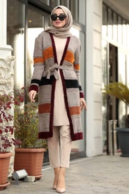 Vison - Neva Style - Cardigen En Tricot Hijab - 20222V - Thumbnail