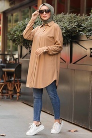 Vison - Neva Style - Manteau En Tricot Hijab - 5975V - Thumbnail
