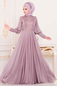 Vison - Tesettürlü Abiye Elbise - Robe de Soirée Hijab - 39270V - Thumbnail