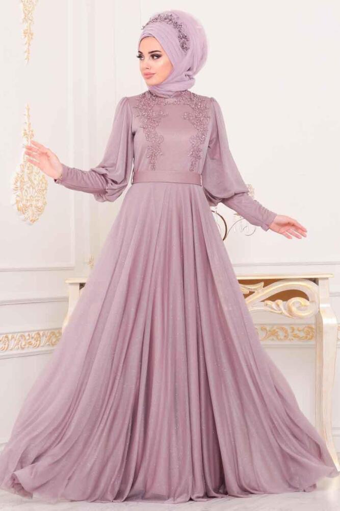 Vison - Tesettürlü Abiye Elbise - Robe de Soirée Hijab - 39270V - 1