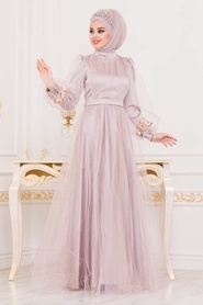 Vison - Tesettürlü Abiye Elbise - Robe de Soirée Hijab - 3946V - Thumbnail