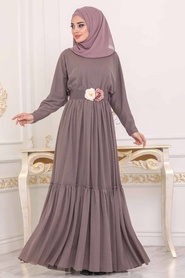 Vison - Tesettürlü Abiye Elbise - Robe de Soirée Hijab - 3962V - Thumbnail