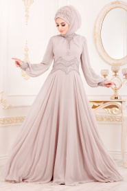 Vison - Tesettürlü Abiye Elbise - Robe de Soirée Hijab 4678V - Thumbnail