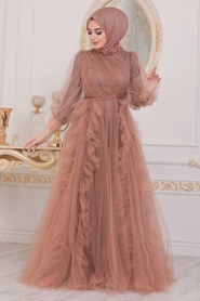 Vison- Tesettürlü Abiye Elbise - Robes de Soirée Hijab - 40820V - Thumbnail