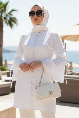 Volan Kollu Beyaz Tesettür Tunik 20298B 