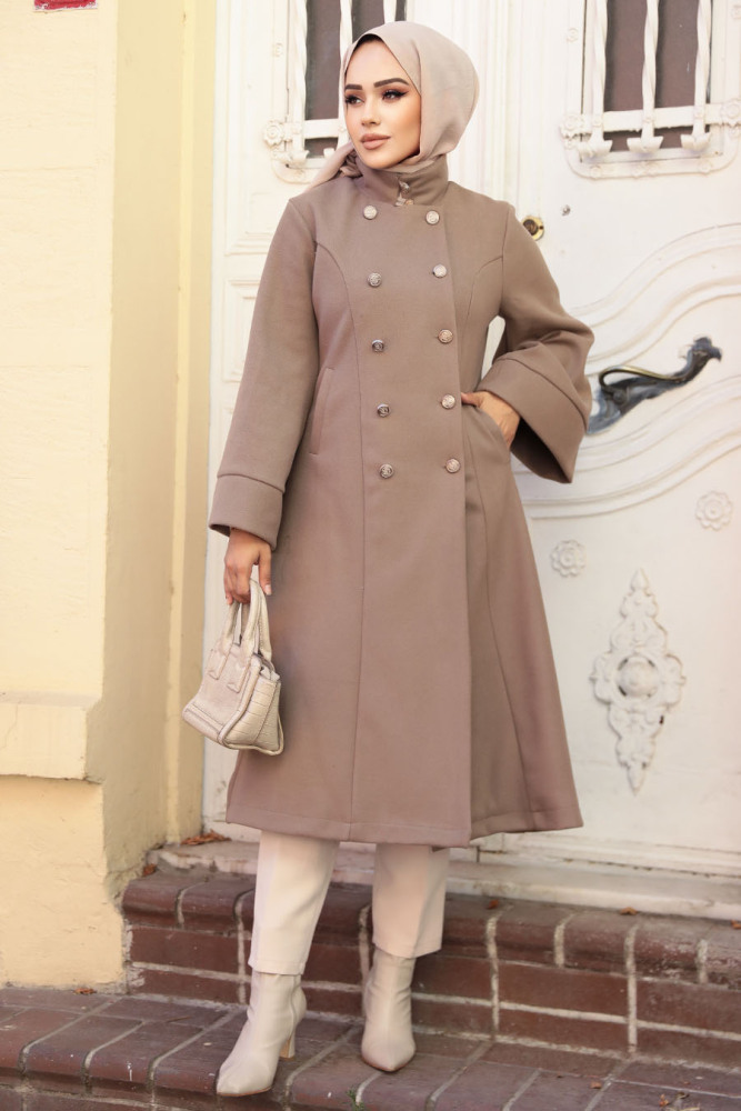 Volan Kollu Vizon Kaşe Tesettür Kaban 61112V - NEVA STYLE