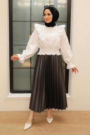 White Hijab Blouse 8428B - Thumbnail