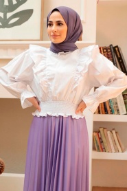 White Hijab Blouse 8428B - Thumbnail