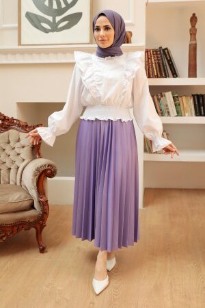 White Hijab Blouse 8428B - Thumbnail