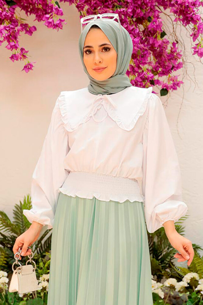 White Hijab Blouse 8633B - 1