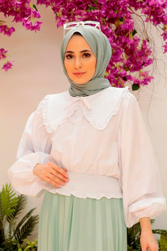 White Hijab Blouse 8633B - 2