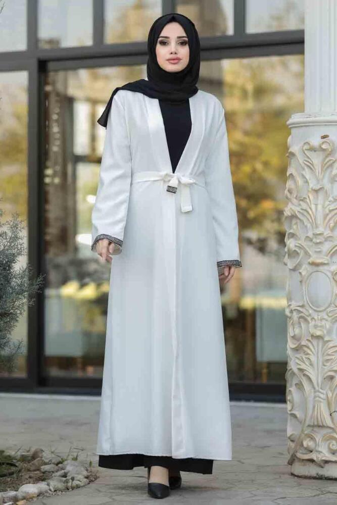 White Hijab Coat 39080B - 1