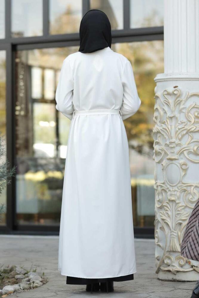 White Hijab Coat 39080B - 2
