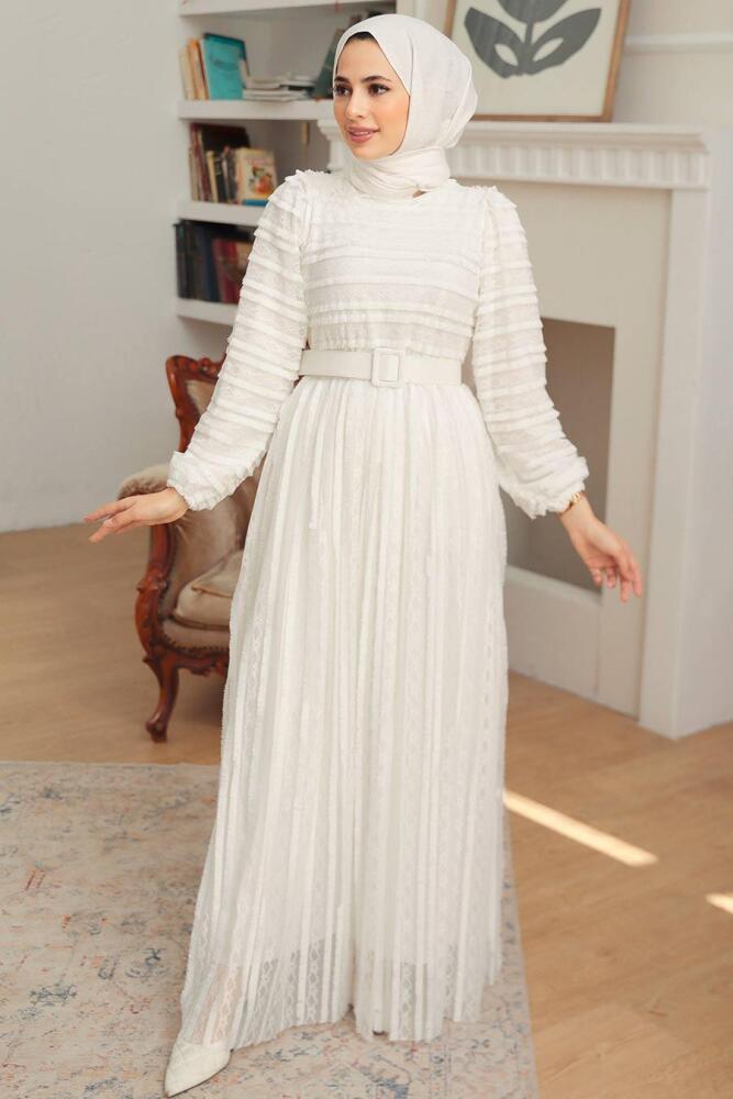 White Hijab Dress 10026B - 2