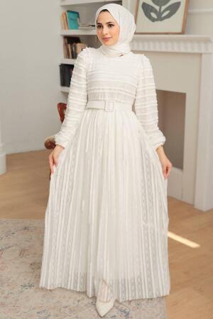 White Hijab Dress 10026B - 1