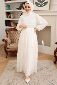 White Hijab Dress 10394B - Thumbnail