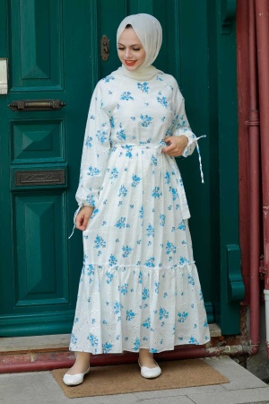 White Hijab Dress 13147B - 1