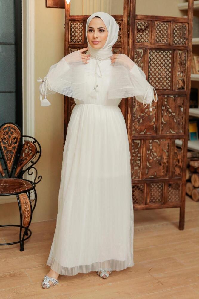 White Hijab Dress 1321B - 2