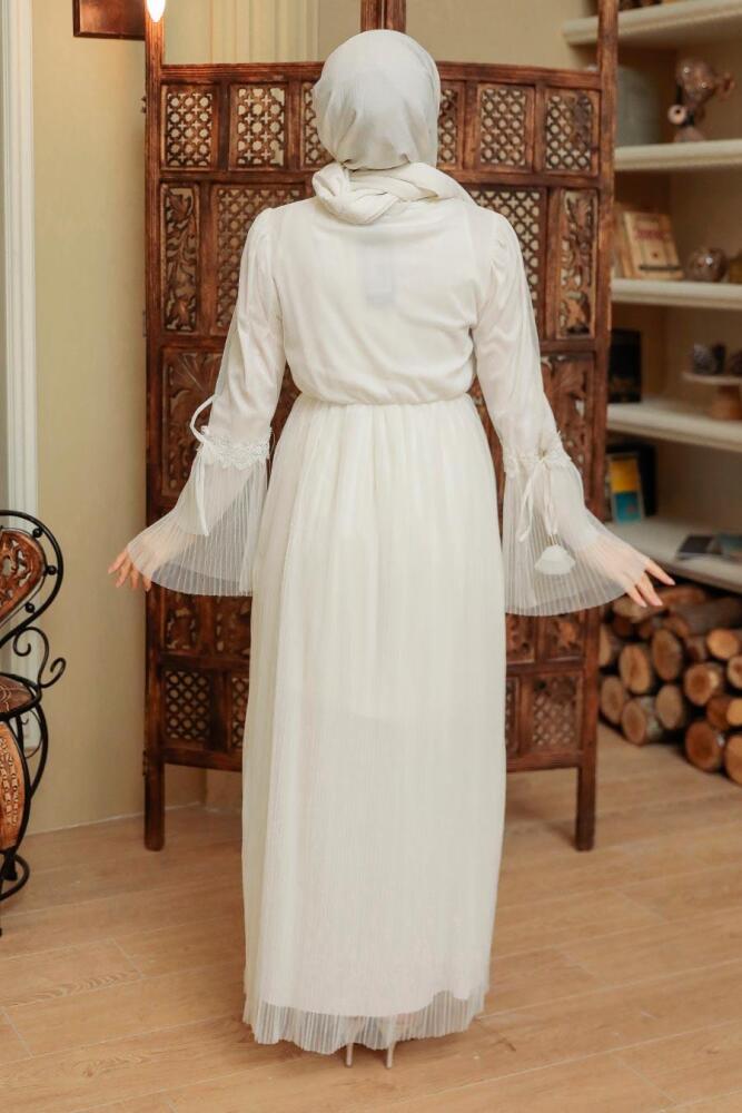 White Hijab Dress 1321B - 3