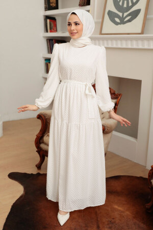 White Hijab Dress 13290B - Thumbnail