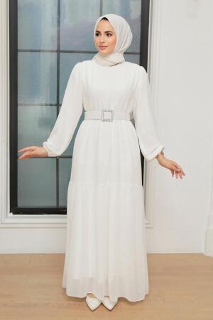 White Hijab Dress 20804B - 1