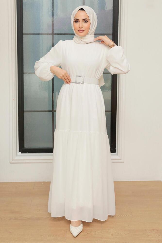 White Hijab Dress 20804B - 5