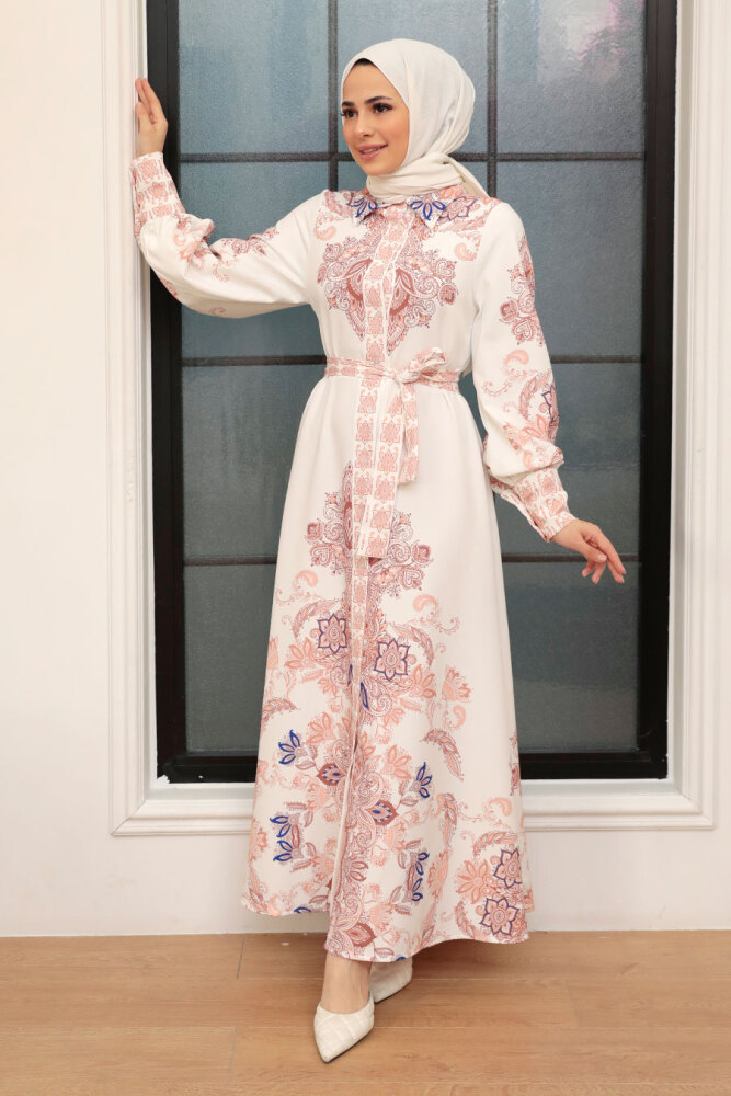 White Hijab Dress 21719B - 2