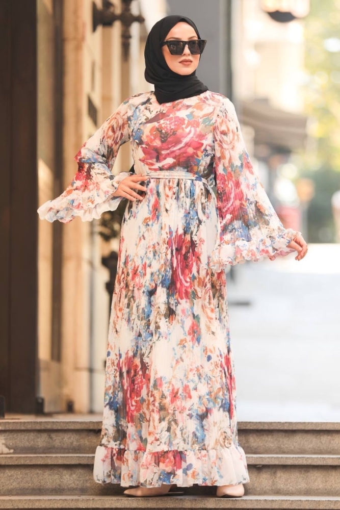 White Hijab Dress 23814B - 1