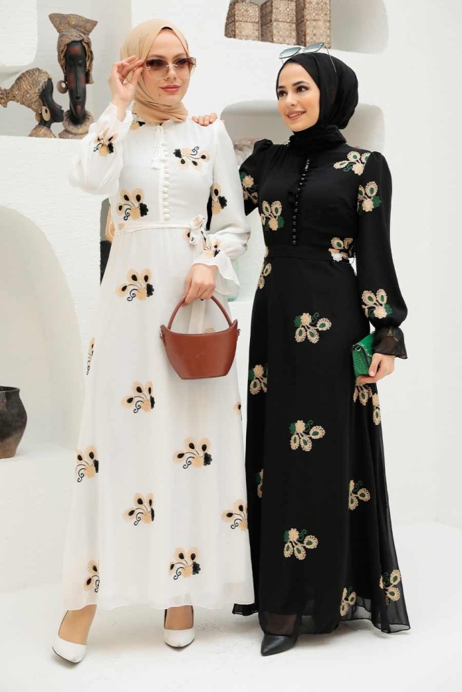 White Hijab Dress 32941B - 3