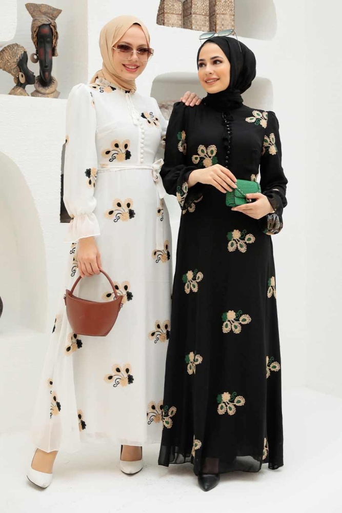 White Hijab Dress 32941B - 4