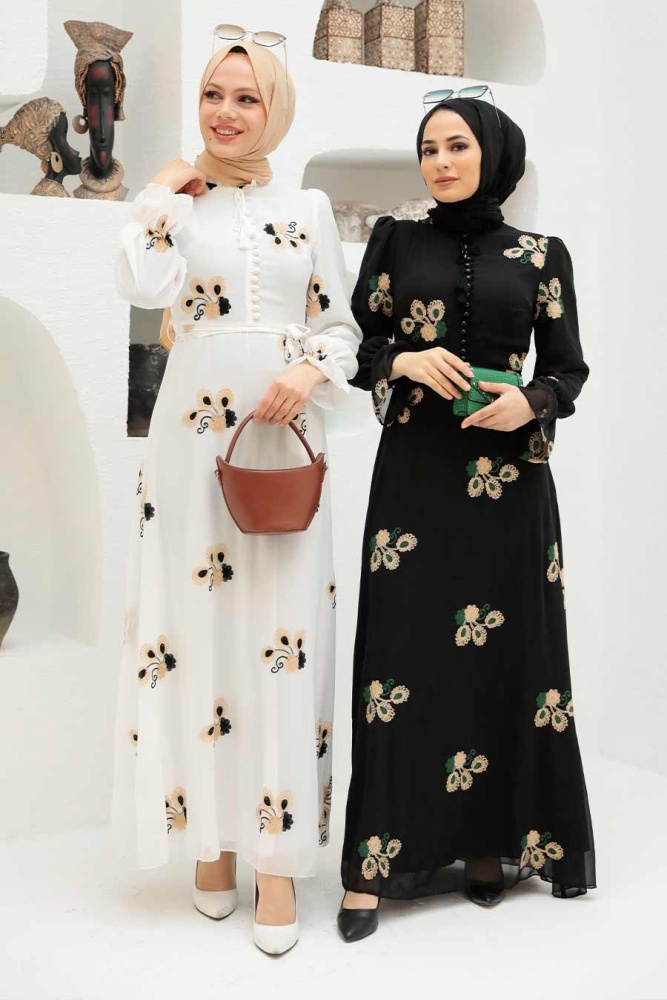White Hijab Dress 32941B - 6