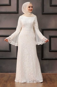 Neva Style - Modern White Islamic Clothing Wedding Dress 2567B - Thumbnail