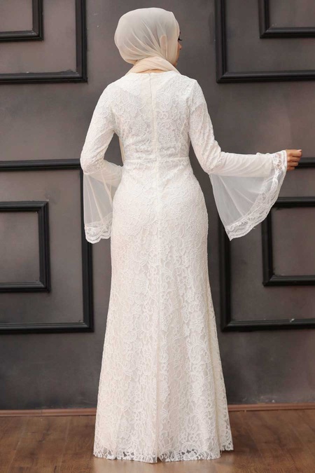 Neva Style - Modern White Islamic Clothing Wedding Dress 2567B - 3