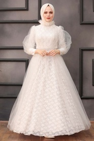 Neva Style - Stylish White Muslim Wedding Dress 40440B - Thumbnail