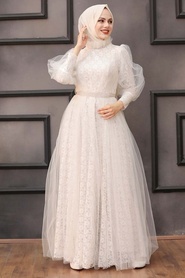 Neva Style - Stylish White Muslim Wedding Dress 40440B - Thumbnail