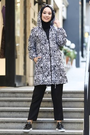 White Hijab Raincoat Coat 8896B - Thumbnail