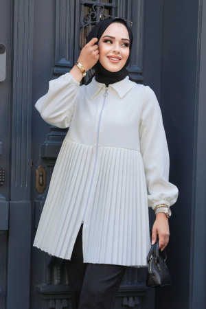 White Modest Coat 12171B - 3