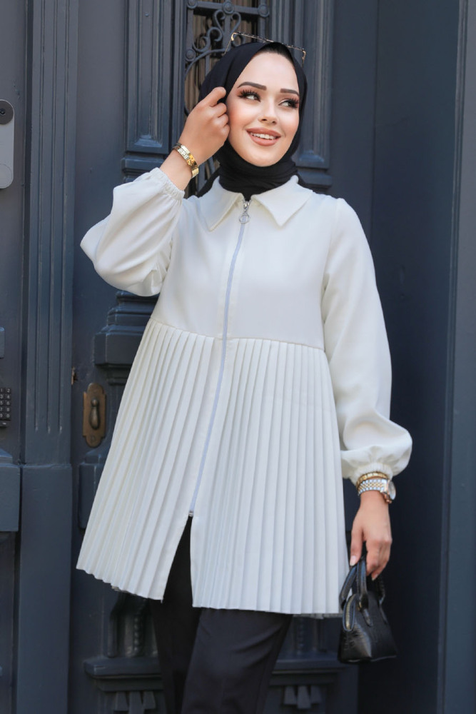 White Modest Coat 12171B - 3