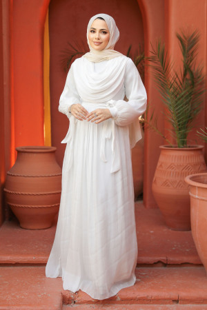 White Modest Prom Dress 44591B - 2