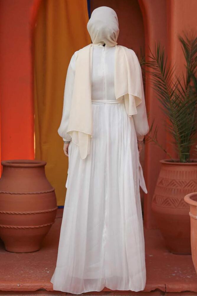 White Modest Prom Dress 44591B - 3