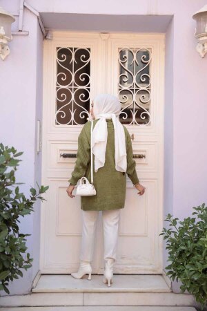 Yağ Yeşili Tesettür Triko Kazak Tunik 7852YY - 4