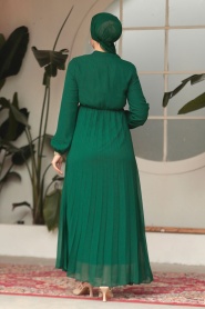 Yakası Bağlamalı Yeşil Tesettür Elbise 50351Y - Thumbnail