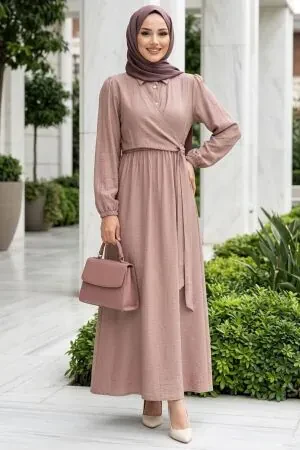 Yandan Bağlamalı Taş Tesettür Elbise 79241TAS - 1