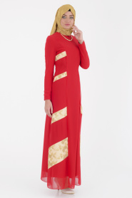Yanları Payetli Kırmızı Elbise - Thumbnail