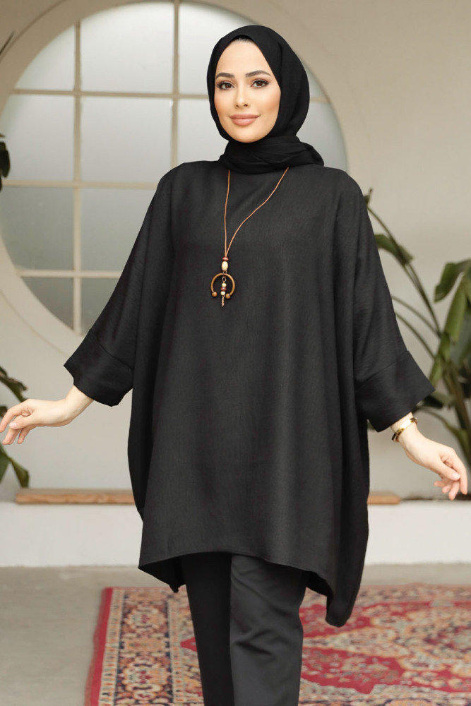 Yarasa Kol Siyah Tesettür Tunik 41351S - 1