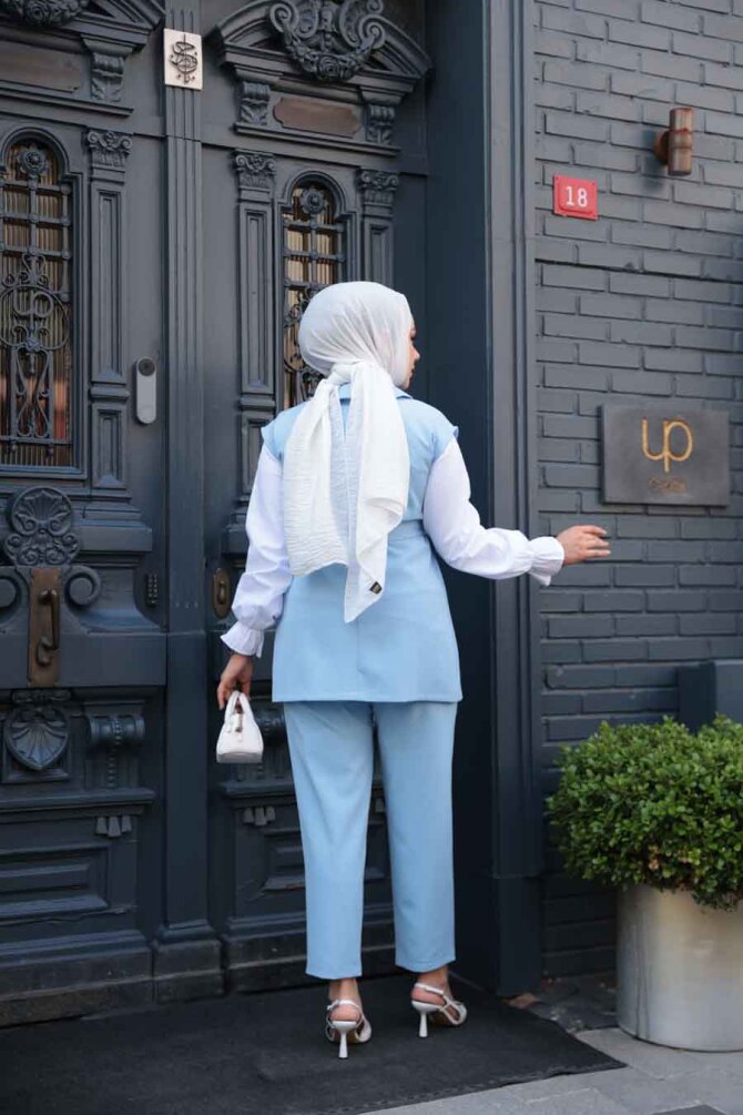Yelekli Bebek Mavisi Tesettür Üçlü Takım 6169BM - 3