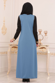 Yelekli Mavi Tesettür Elbise 100303M - Thumbnail