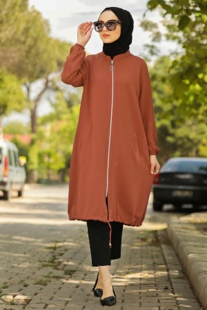 Yellowish Brown Hijab Coat 10146TB - 1