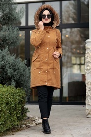 Yellowish Brown Hijab Coat 9004TB - Thumbnail